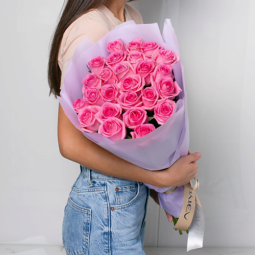 ЛЭТУАЛЬ FLOWERS Букет из розовых роз 25 шт. (40 см) мини открытка с днём рождения глиттер букет роз 6 5х6 5 см
