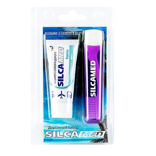 SILCAMED Дорожный Набор: Зубная паста и Зубная щетка средней жесткости Family 30 зубная щетка elmex защита от кариеса средней жесткости