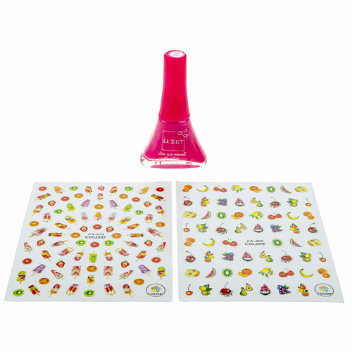 LUKKY Лак для ногтей ярко-розовый с наклейками супермаркет панорамка с многоразовыми наклейками