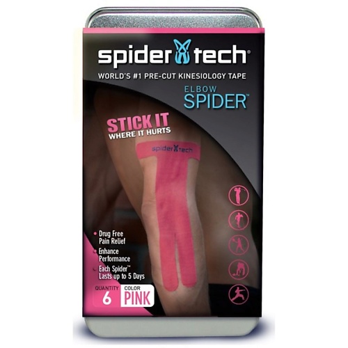 SPIDERTECH Тейп преднарезанный для локтевой части 6 штук черный