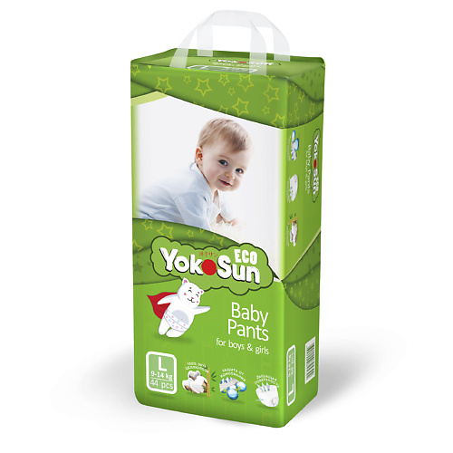 YOKOSUN Детские подгузники-трусики Eco размер L (9-14 кг), 44 шт. 0.011 pikool подгузники трусики l 11 16 кг 54 0