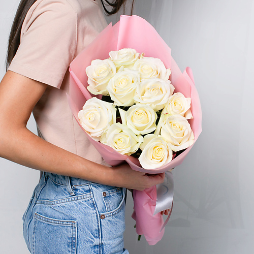 ЛЭТУАЛЬ FLOWERS Букет из белоснежных роз 11 шт. (40 см) лэтуаль flowers букет из высоких белых роз эквадор 101 шт 70 см
