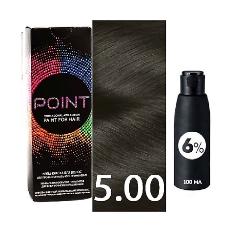 POINT Краска для волос, тон №5.00, Тёмно-русый для седых волос + Оксид 6% оксид color touch 4% plus