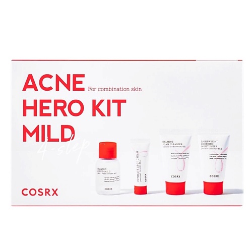 COSRX Набор из 4 средств для комбинированной кожи Acne Hero Kit Mild seacare анти акне набор 3 ночной точечный и очищающий гели от прыщей и угрей с акнацидол