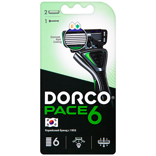 DORCO Бритва с 2 сменными кассетами PACE6, 6-лезвийная dorco бритва с 1 сменной кассетой pace cross3 3 лезвийная