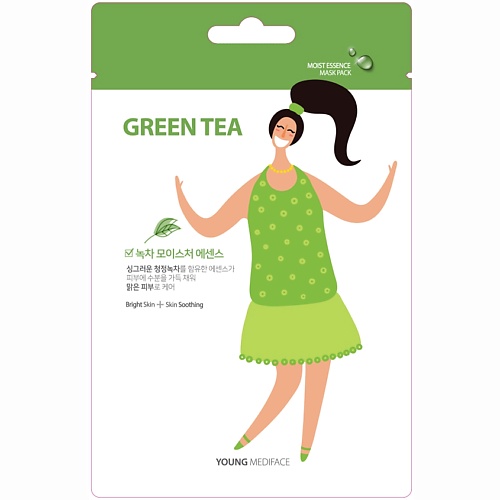 YOUNG MEDIFACE Тканевая маска для лица MSDS_Green Tea (зеленый чай) аптека маска медицинская клинса одноразовая 5