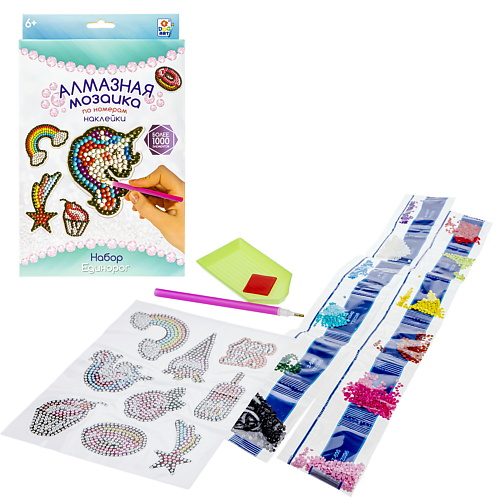 1TOY Алмазная мозаика с наклейками Единорог рисуем и пишем тренажер с поощрительными наклейками для дошкольников