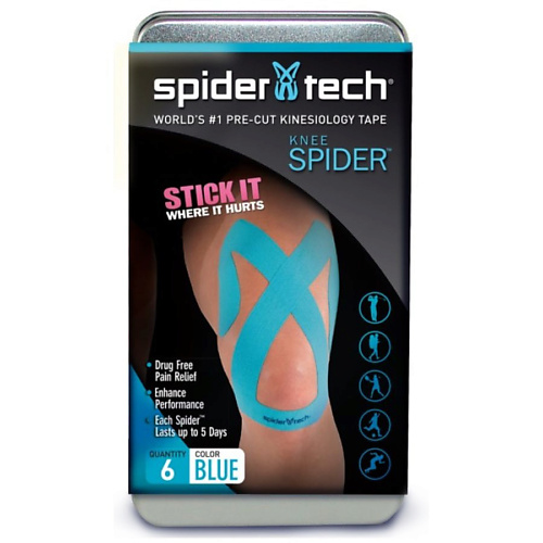 SPIDERTECH Тейп преднарезанный для коленной части 6 штук черный