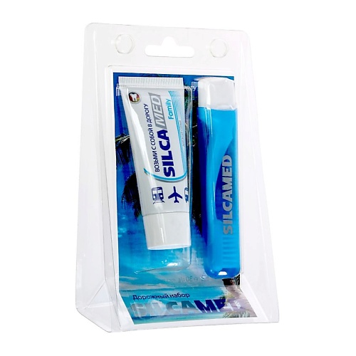 SILCAMED Дорожный Набор: Зубная паста и Зубная щетка средней жесткости Family 30 silcamed подарочный набор для ухода за полостью рта органик 70