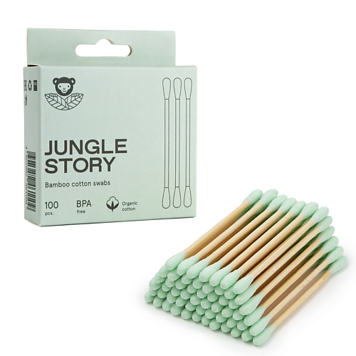 JUNGLE STORY Ватные палочки с зелёным ультра мягким хлопком 100 палочки ватные lp care бамбуковые 90 шт