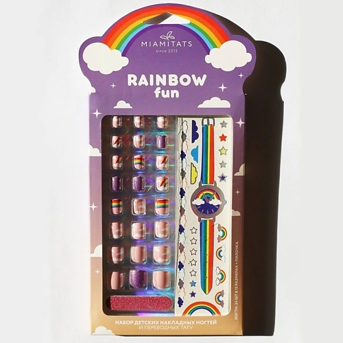 цена Накладные ногти MIAMITATS Набор детских накладных ногтей с переводными татуировками Rainbow fun