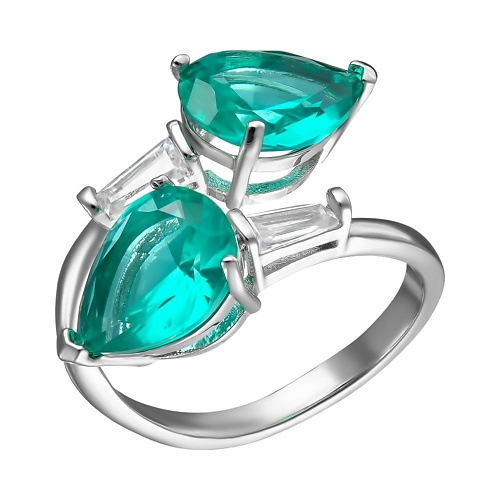 UVI JEWELLERY Серебристое безразмерное кольцо с кристаллами цвета Параиба