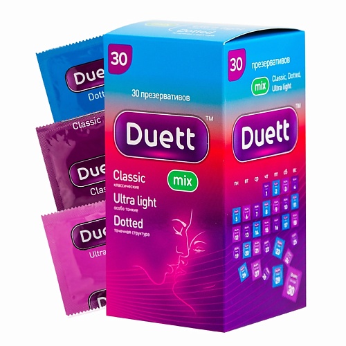 DUETT Презервативы Mix: Classic +  Ultra light + Dotted 30 unilatex презервативы dotted 3 0