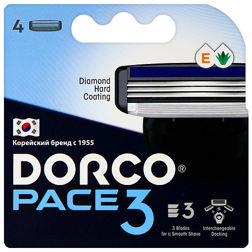 DORCO Сменные кассеты для бритья PACE3, 3-лезвийные feather кассеты сменные с двойным лезвием fii neo