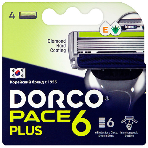 DORCO Сменные кассеты для бритья PACE6 Plus, 6-лезвийные с триммером dorco сменные кассеты для бритья pace3 3 лезвийные