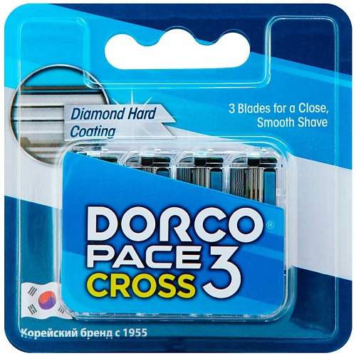DORCO Сменные кассеты для бритья Pace CROSS3, 3-лезвийные dorco сменные кассеты для бритья pace cross3 3 лезвийные
