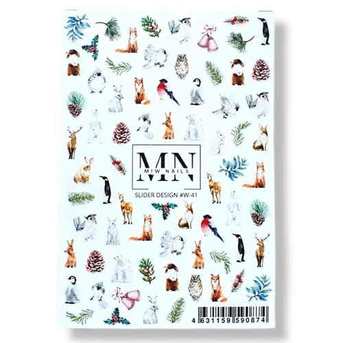 MIW NAILS Слайдер дизайн для маникюра зимняя животные зимняя книга кролика питера
