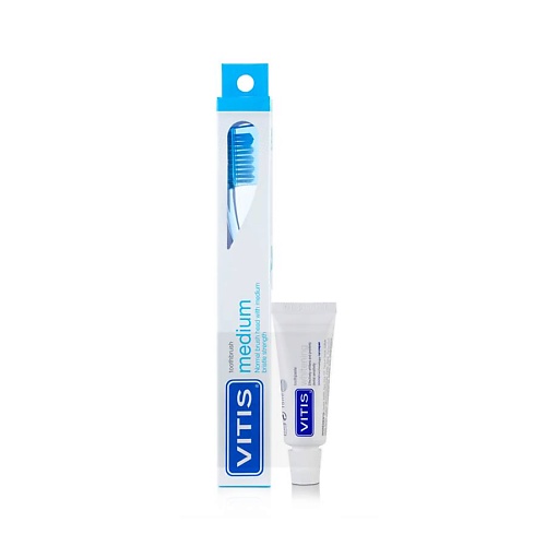 DENTAID Зубная щётка VITIS Medium в твердой упаковке + Зубная паста VITIS 1 dentaid ополаскиватель vitis cpc protect 500
