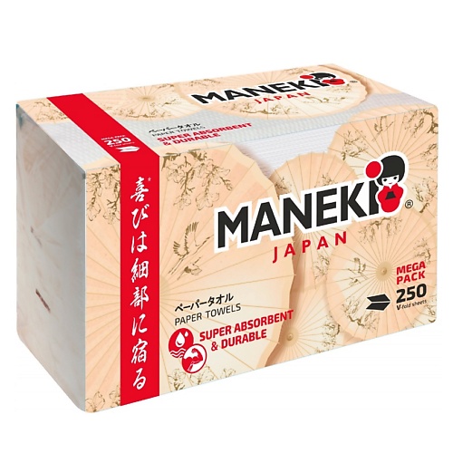 MANEKI Полотенца бумажные однослойные KABI V-сложения 250 maneki полотенца кухонные бумажные sumi e белые 4