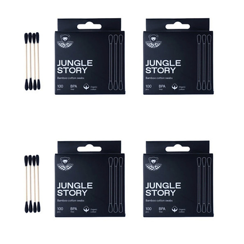 JUNGLE STORY Бамбуковые Ватные палочки с органическим Черным хлопком 400 jungle story прокладки ежедневные 24