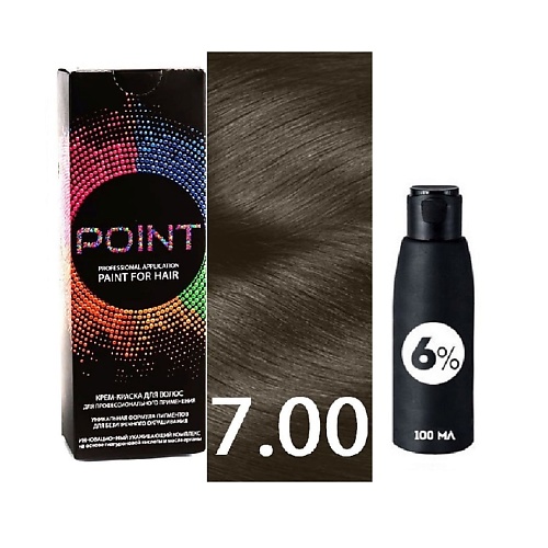 POINT Краска для волос, тон №7.00, Средне-русый для седых волос + Оксид 6% point краска для волос тон 7 7 средне русый коричневый оксид 6%