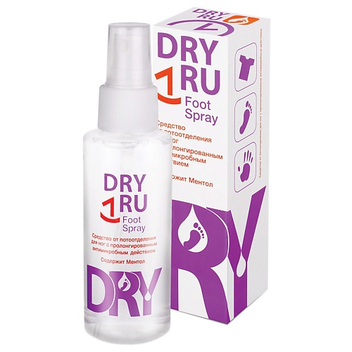 DRY RU Средство от потоотделения для ног с пролонгированным действием Foot Spray 100.0 дезодорант для ног foot spray antiperspirant 4078 02 лаванда и мята 150 мл
