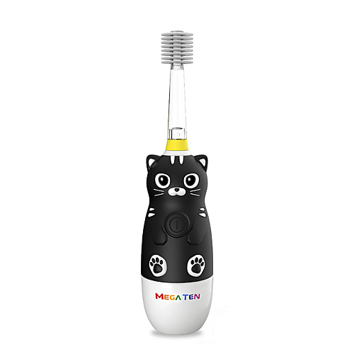 MEGA TEN Детская электрическая зубная щетка KIDS SONIC Котенок Black Edition mega ten электрическая зубная щетка пингвиненок в наборе kids sonic