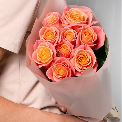 ЛЭТУАЛЬ FLOWERS Букет из персиковых роз 9 шт. (40 см) лэтуаль flowers букет из белых и розовых роз россия 41 шт 40 см