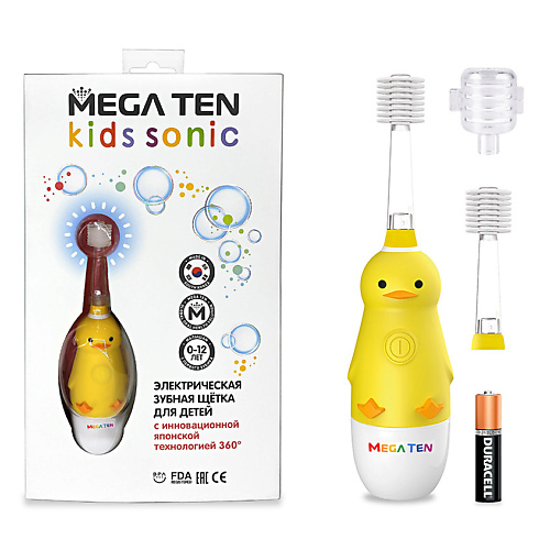 MEGA TEN Электрическая зубная щетка УТЕНОК В НАБОРЕ KIDS SONIC mega ten электрическая зубная щетка пингвиненок в наборе kids sonic