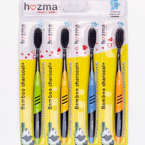 HOZMA Набор бамбуковых зубных щеток  с поверхностью для гигиены языка Premium curaprox набор зубных щеток ultrasoft duo power smile 2023
