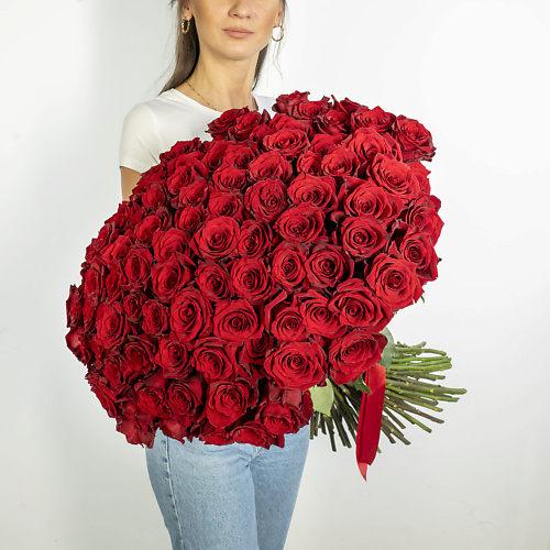 ЛЭТУАЛЬ FLOWERS Букет из высоких красных роз Эквадор 101 шт. (70 см) мини открытка с днём рождения глиттер букет роз 6 5х6 5 см