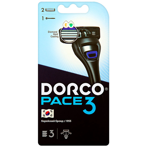 DORCO Бритва с 2 сменными кассетами PACE3, 3-лезвийная dorco бритва с 1 сменной кассетой pace cross3 3 лезвийная