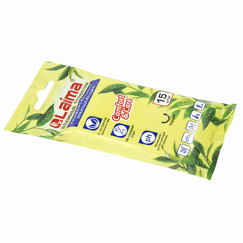 LAIMA Салфетки влажные с экстрактом зеленого чая 15 влажные освежающие салфетки 15шт officeclean с экстрактом ромашки
