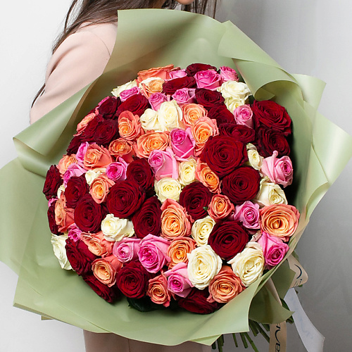 ЛЭТУАЛЬ FLOWERS Букет из разноцветных роз 101 шт. (40 см) лэтуаль flowers букет из персиковых роз 51 шт 40 см