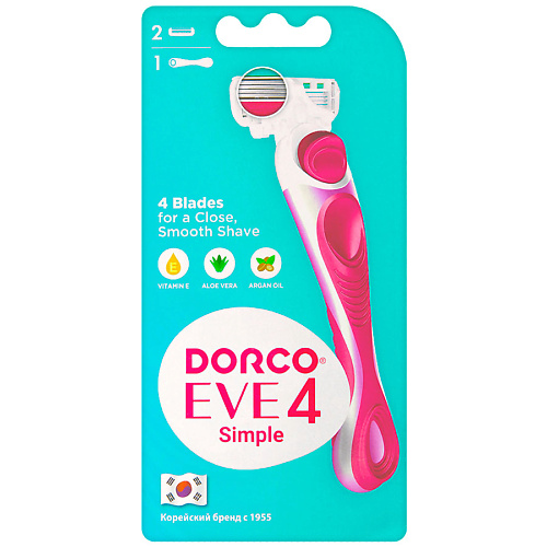 DORCO Женская бритва с двумя сменными кассетами EVE4, 4-лезвийная dorco женские сменные кассеты для бритья eve4 4 лезвийные 4