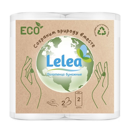 LELEA Полотенца бумажные ECO 2-х слойные 2 бумажные полотенца zewa premium декор 2 рулона
