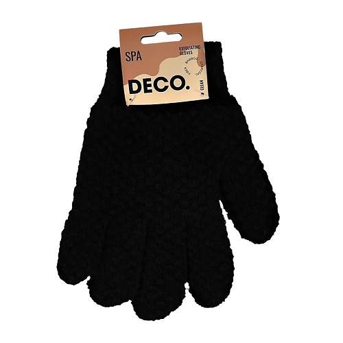DECO. Мочалка-перчатки для душа отшелушивающие из бамбукового волокна (черные) нитриловые перчатки неопудренные текстурированные нестерильные nitrile hands clean 2228 l черные 100 шт
