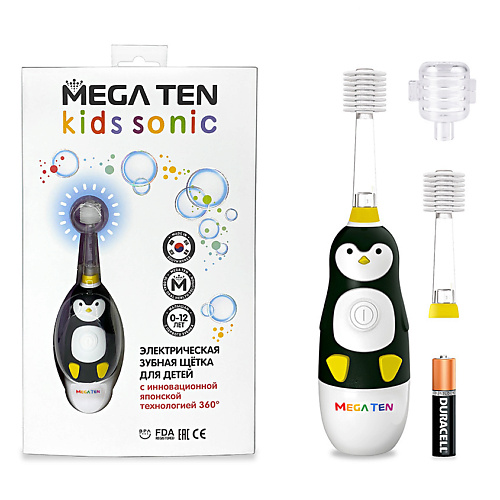 MEGA TEN Электрическая зубная щетка ПИНГВИНЕНОК В НАБОРЕ KIDS SONIC mega ten электрическая зубная щетка пингвиненок в наборе kids sonic
