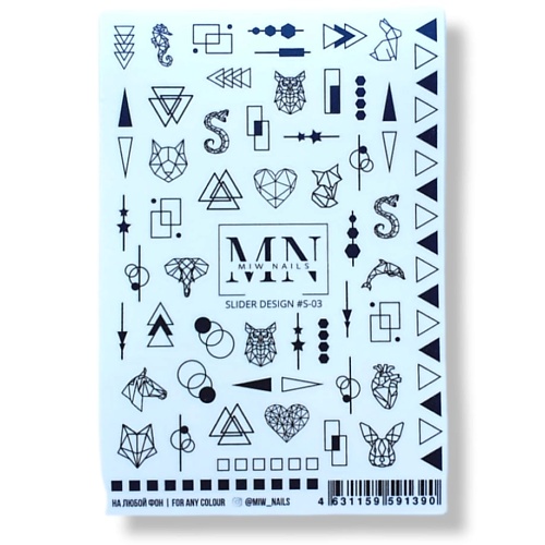 MIW NAILS Наклейки для ногтей (самоклеющиеся слайдеры) геометрия животные наклейки с заданиями домашние животные