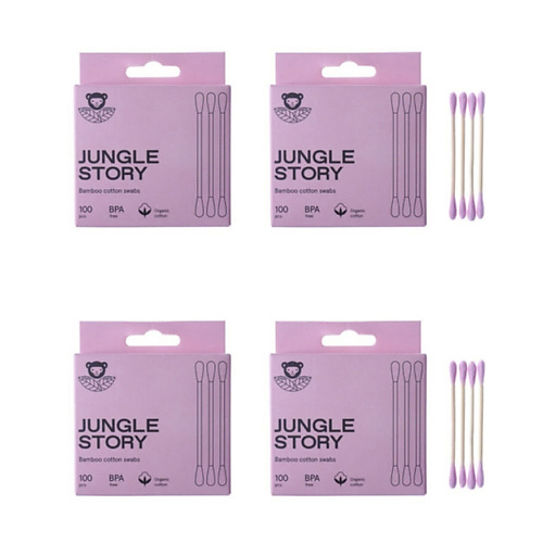 JUNGLE STORY Бамбуковые ватные палочки с органическим розовым хлопком 400 jungle story бамбуковые ватные палочки с органическим черным хлопком 400