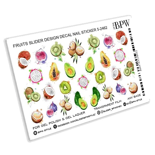 BPW.STYLE Слайдер-дизайн Акварельные фрукты miw nails слайдер дизайн комбинированный с фольгой сердечки