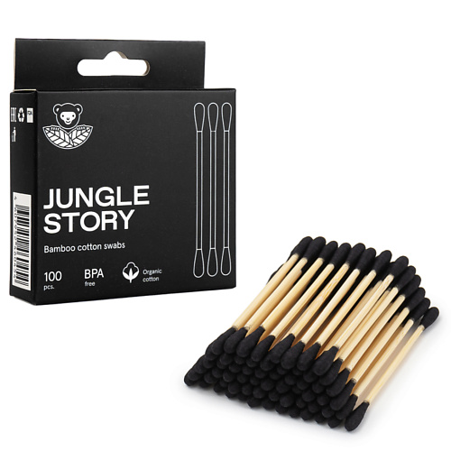 JUNGLE STORY Бамбуковые Ватные палочки с органическим Черным хлопком 100 jungle story ватные палочки с зелёным ультра мягким хлопком 100