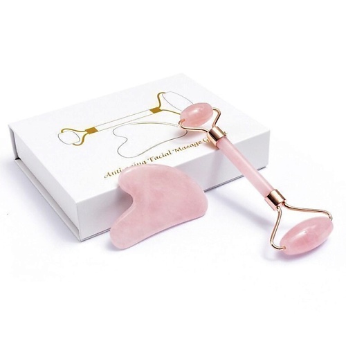 LICHI Массажер для лица, ролик и скребок Гуаша из натурального розового кварца в подарочной упаковке cosmeya бомбочки для ванн набор пончиков в подарочной упаковке 6 0