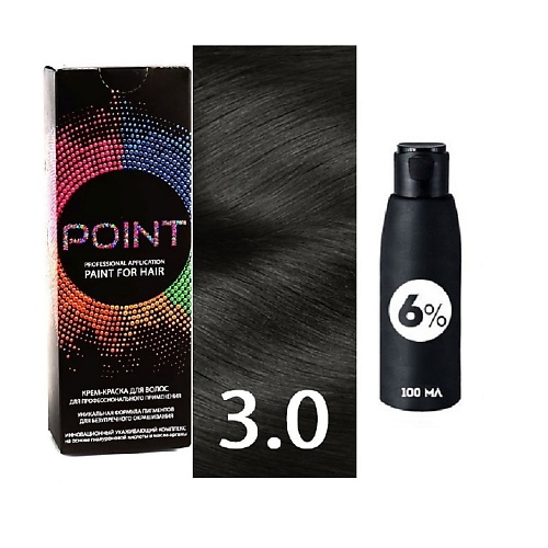POINT Краска для волос, тон №3.0, Тёмный шатен + Оксид 6% point краска для волос тон 7 7 средне русый коричневый оксид 6%