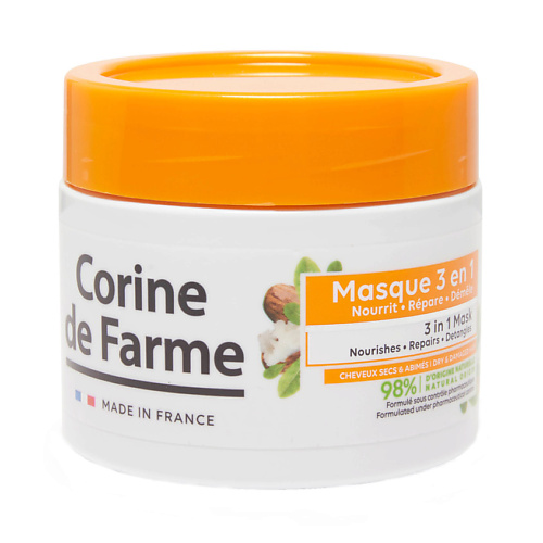 CORINE DE FARME Macка для волос 3 в 1 Питание, Восстановление и Гладкость Hair Mask 3 In 1 Nourishing, Restoring And Smoothing ecolatier спрей для укладки и восстановления волос гладкость