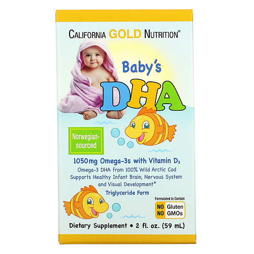 CALIFORNIA GOLD NUTRITION ДГК для детей омега-3 с витамином D3 1050 мг нэйчес баунти жир печени норвежской трески капс 100