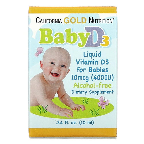 CALIFORNIA GOLD NUTRITION Жидкий витамин D3 для детей 10 мкг (400 МЕ) kidz жидкий кальций сироп для детей