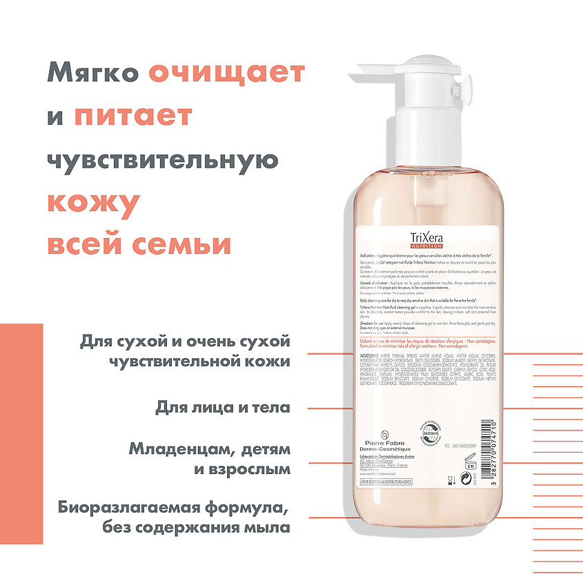 AVENE Легкий питательный очищающий гель Trixera Nutrition Nutri-Fluid Cleansing Gel, фото 2