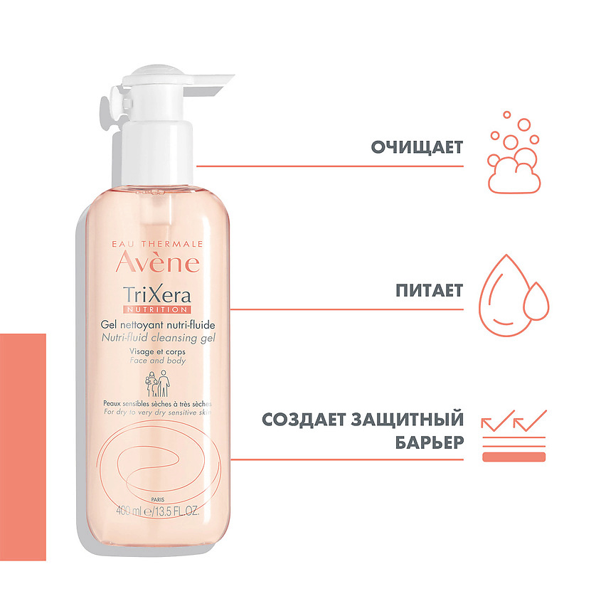 AVENE Легкий питательный очищающий гель Trixera Nutrition Nutri-Fluid Cleansing Gel, фото 4