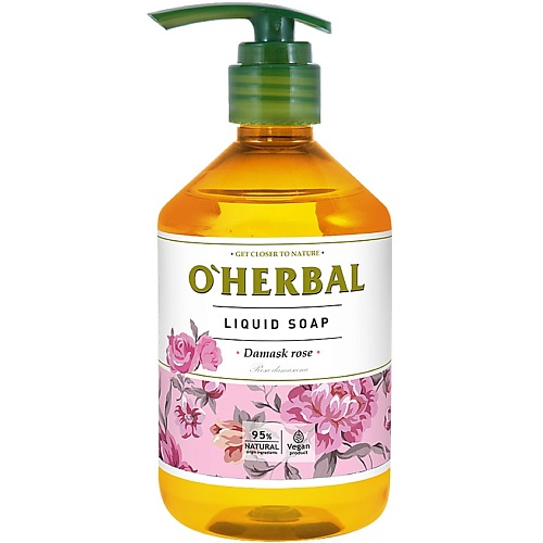 O'HERBAL Жидкое мыло с экстрактом дамасской розы нежный лён жидкое мыло кокос 500